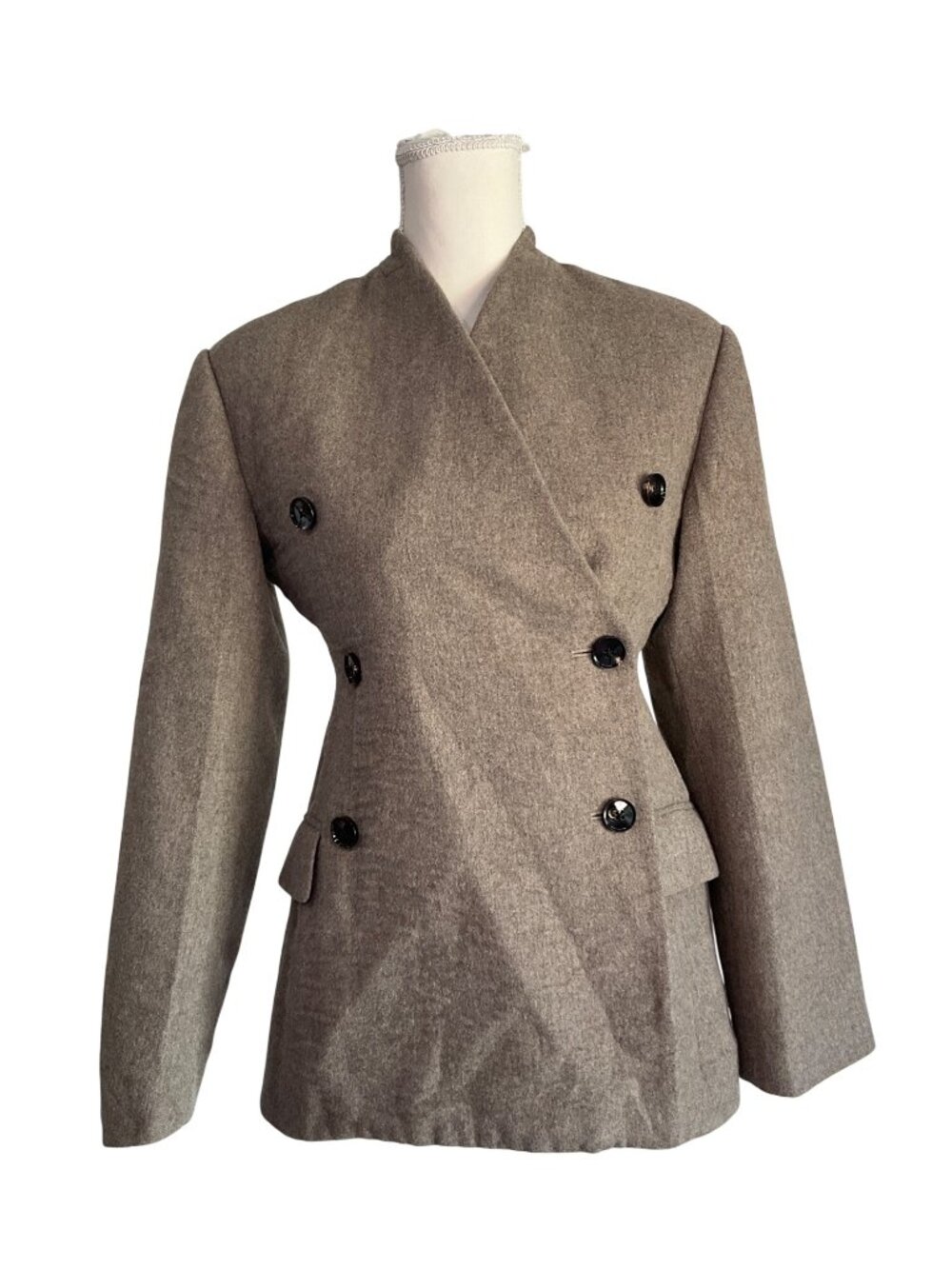 Co Sculptural Collarless Jacket in Oatmeal Small Womens Wool Blazer - Picture 5 of 16